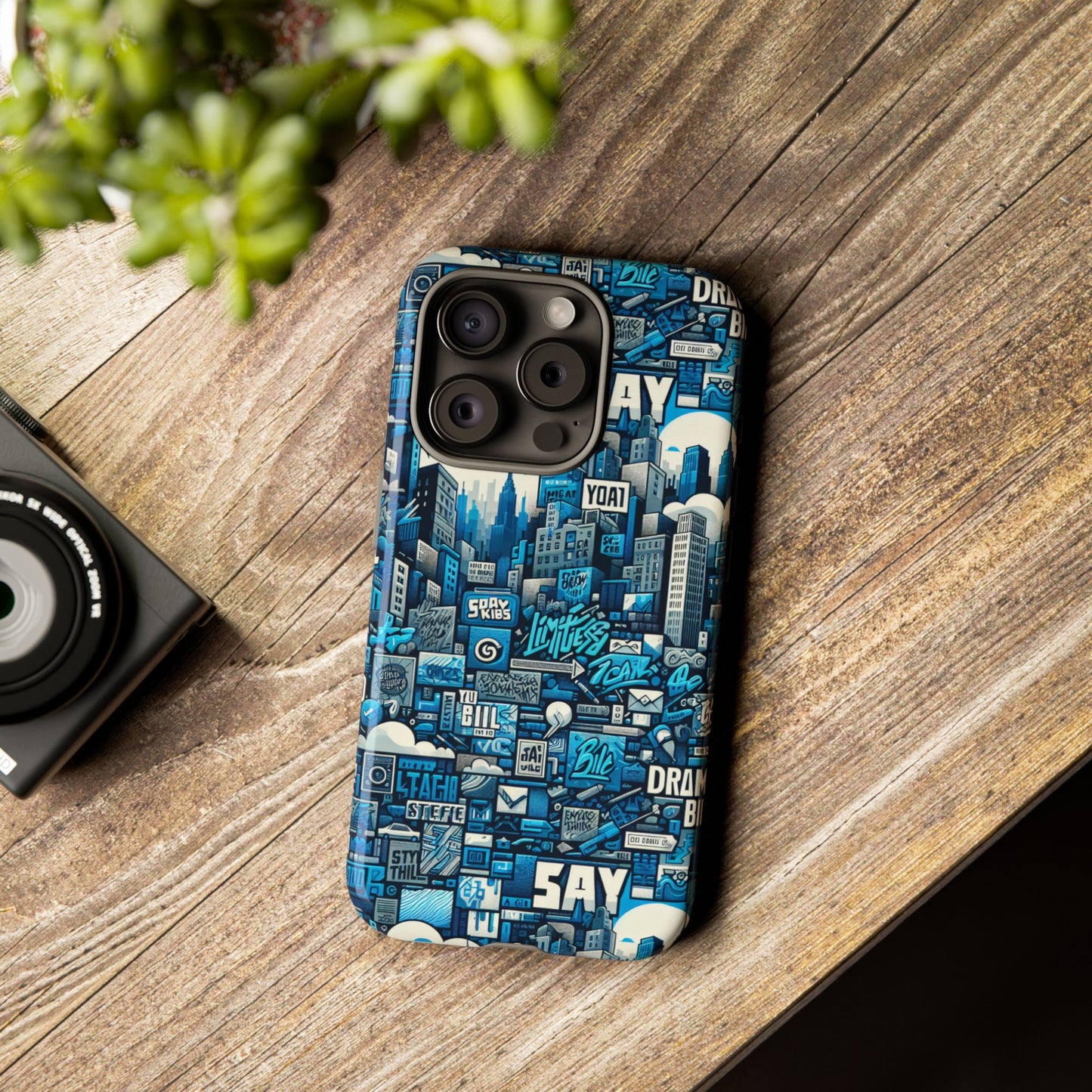 protective phone case with 3d urban design in blue for stylish protection – trendy accessory compatible with iphone 13, 14, 15 & 16 – all models including pro, pro max & plus