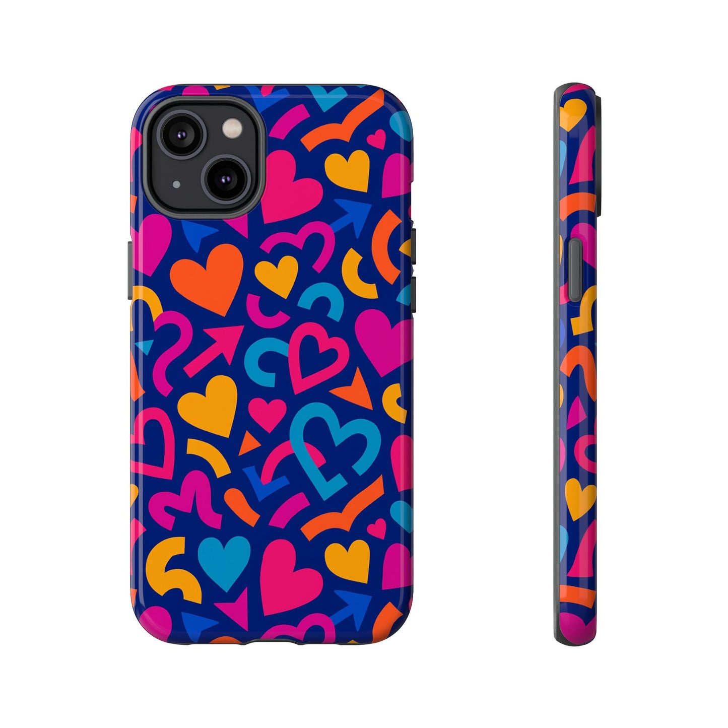 vibrant multicolour heart pattern protective phone case with 3d wrap design for stylish smartphone accessories compatible with iphone 13, 14, 15 & 16 – all models including pro, pro max & plus