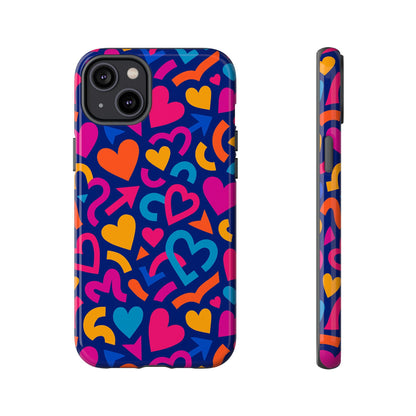 Vibrant Multicolour Heart Pattern Protective Phone Case with 3D Wrap Design for Stylish Smartphone Accessories Compatible with iPhone 13, 14, 15 & 16 – all models including Pro, Pro Max & Plus