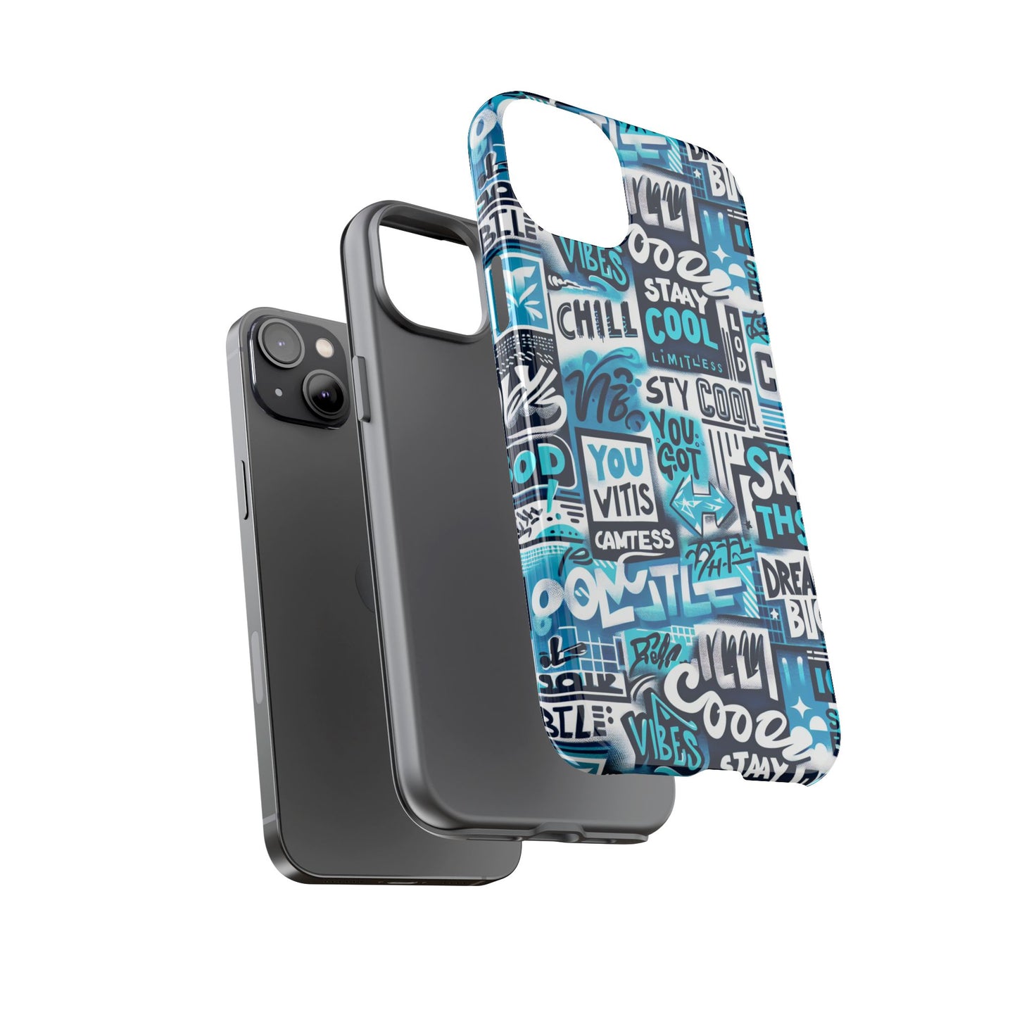 vibrant 3d graphic phone case in blue for stylish protection – playful design – compatible with iphone 13, 14, 15 & 16 – all models including pro, pro max & plus