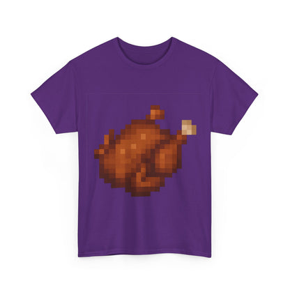 Funny Pixel Turkey Unisex Heavy Cotton Tee for Gamers - Perfect Thanksgiving Shirt, Casual Wear, Comfortable Cotton Tee, Fun Gamer Apparel, Holiday Graphic Tee