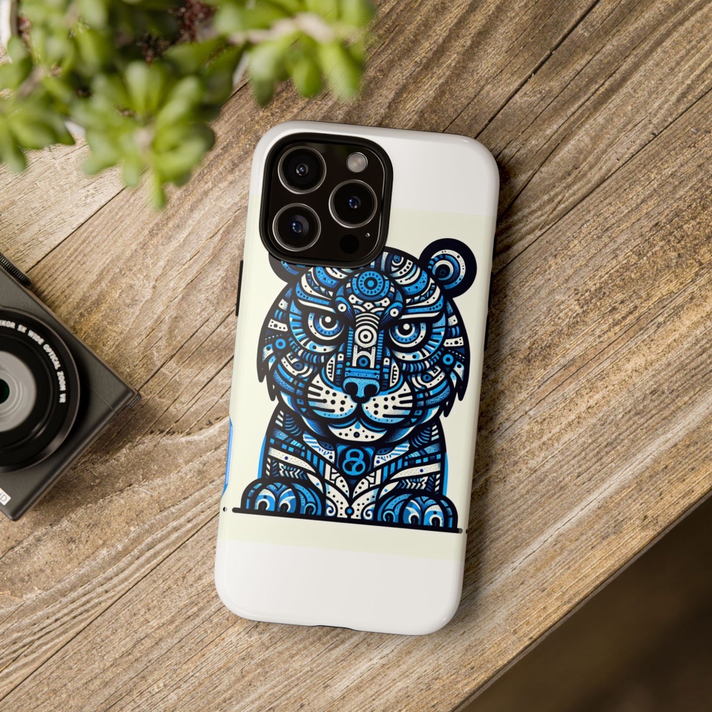 vibrant blue geometric tiger design phone case – stylish protection accessory for self-expression compatible with iphone 13, 14, 15 & 16 – all models including pro, pro max & plus