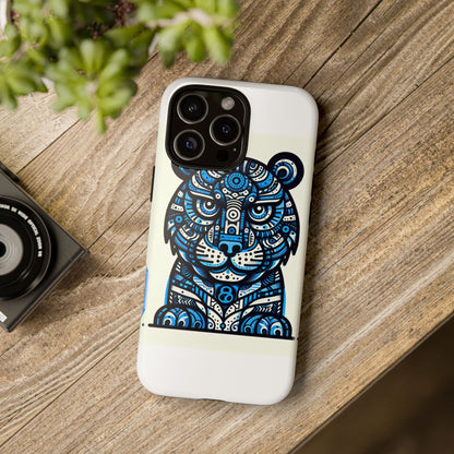 Vibrant Blue Geometric Tiger Design Phone Case – Stylish Protection Accessory for Self-Expression Compatible with iPhone 13, 14, 15 & 16 – all models including Pro, Pro Max & Plus