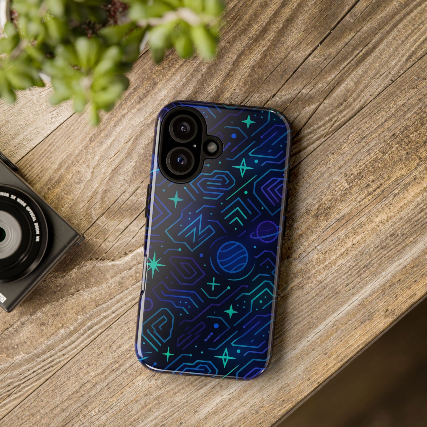vibrant space design protective phone case in blue and green 3d wrap for stylish protection compatible with iphone 13, 14, 15 & 16 – all models including pro, pro max & plus