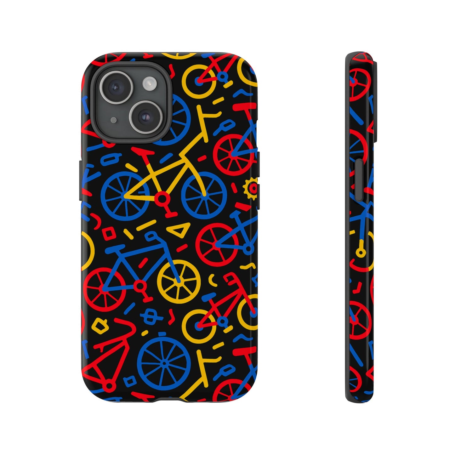 multicolour 3d bicycle phone case with retro design for stylish protection compatible with iphone 13, 14, 15 & 16 – all models including pro, pro max & plus