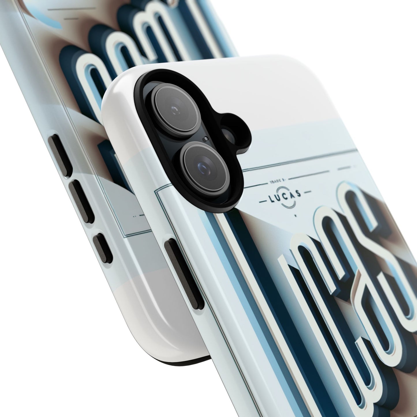 3d wrap protective phone case in blue with playful typography design – stylish protection compatible with iphone 13, 14, 15 & 16 – all models including pro, pro max & plus