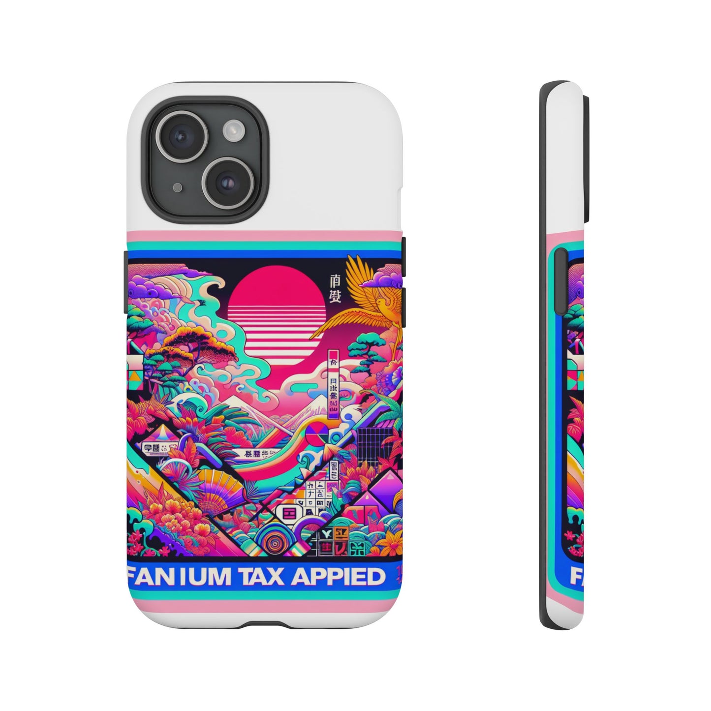 fanum tax applied protective phone case, 3d wrap design, durable silicone liner, uv protected, shock absorbing, fun anime and comic style, ideal gift for tech enthusiasts