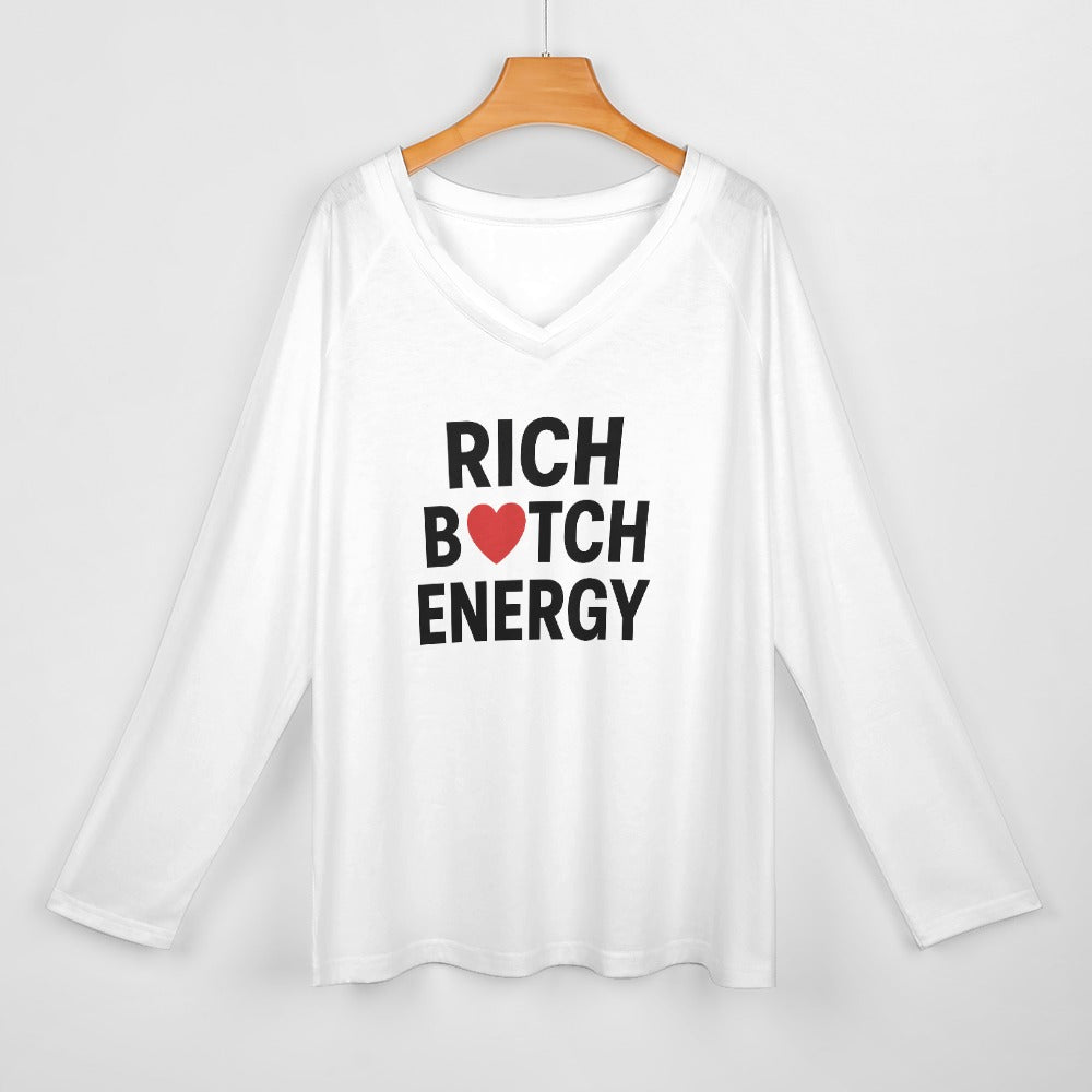 women's long sleeve loose v-neck t-shirt, soft stretchy polyester and spandex, casual chic tee for daily wear, comfortable & fashionable top, great gift for friends and family