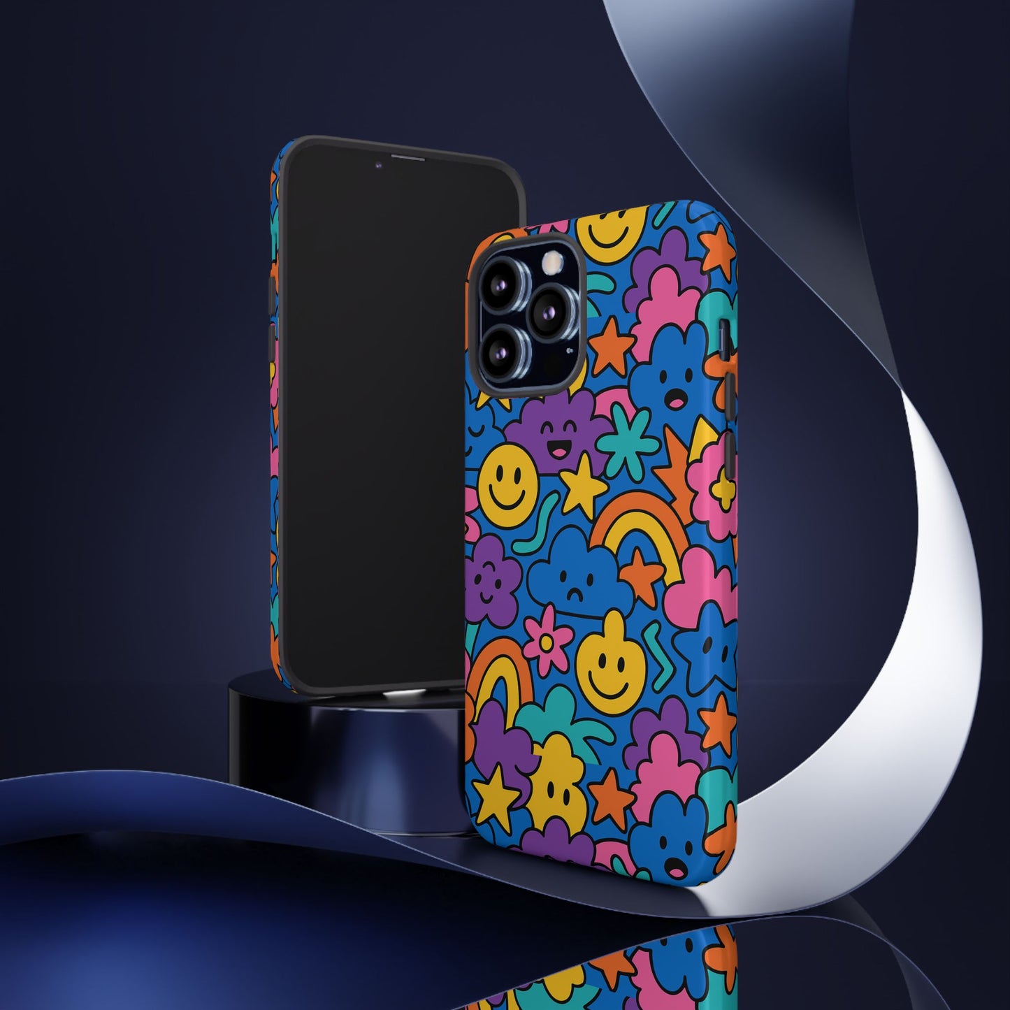 vibrant cartoon protective phone case with playful multicolour design – unisex fashion accessory – compatible with iphone 13, 14, 15 & 16 – all models including pro, pro max & plus