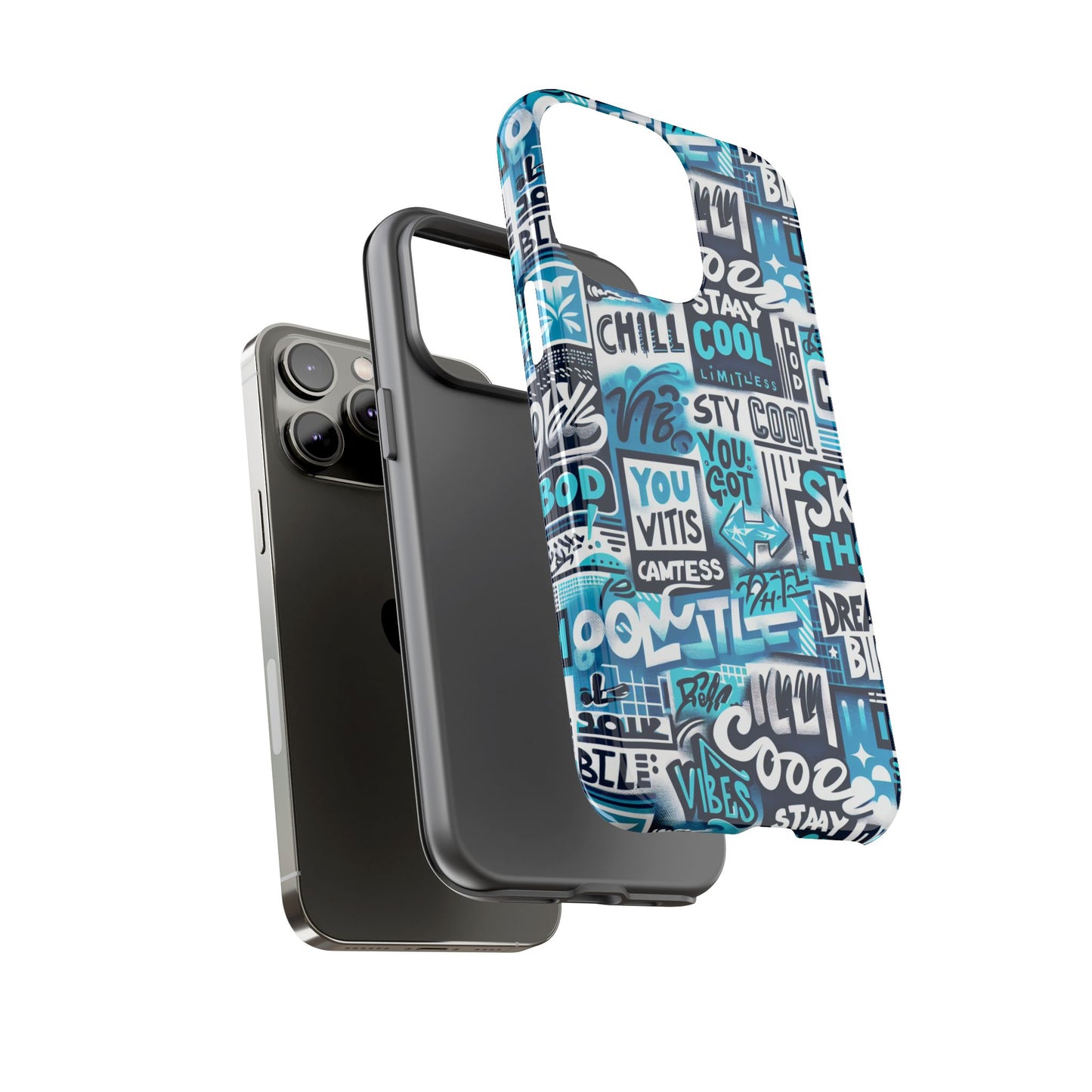 vibrant 3d graphic phone case in blue for stylish protection – playful design – compatible with iphone 13, 14, 15 & 16 – all models including pro, pro max & plus