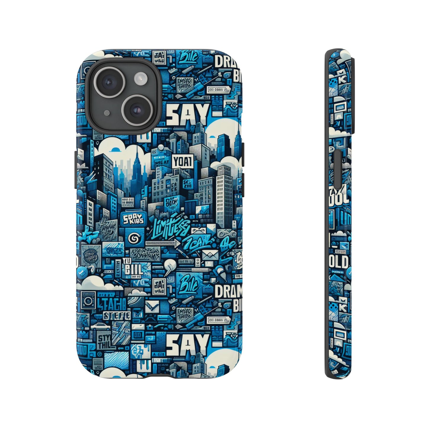 protective phone case with 3d urban design in blue for stylish protection – trendy accessory compatible with iphone 13, 14, 15 & 16 – all models including pro, pro max & plus