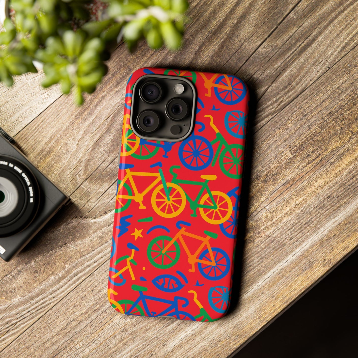 vibrant 3d bicycle pattern protective phone case in colourful retro design for stylish protection compatible with iphone 13, 14, 15 & 16 – all models including pro, pro max & plus