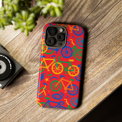 Vibrant 3D Bicycle Pattern Protective Phone Case in Colourful Retro Design for Stylish Protection Compatible with iPhone 13, 14, 15 & 16 – all models including Pro, Pro Max & Plus