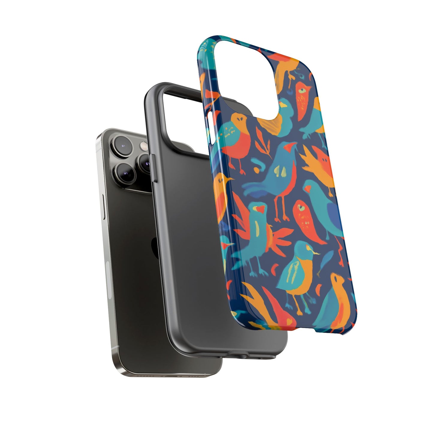 vibrant multicolour bird design phone case for stylish protection – compatible with iphone 13, 14, 15 & 16 – all models including pro, pro max & plus
