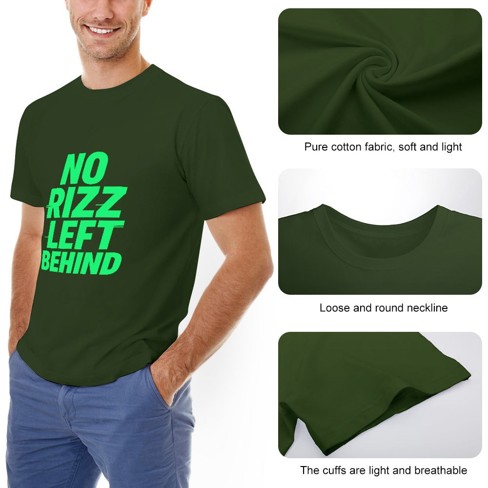 men's t-shirt 100% cotton no rizz left behind - comfortable, breathable tee with bold print for casual wear, gym, fitness, and everyday style - great gift for meme lovers