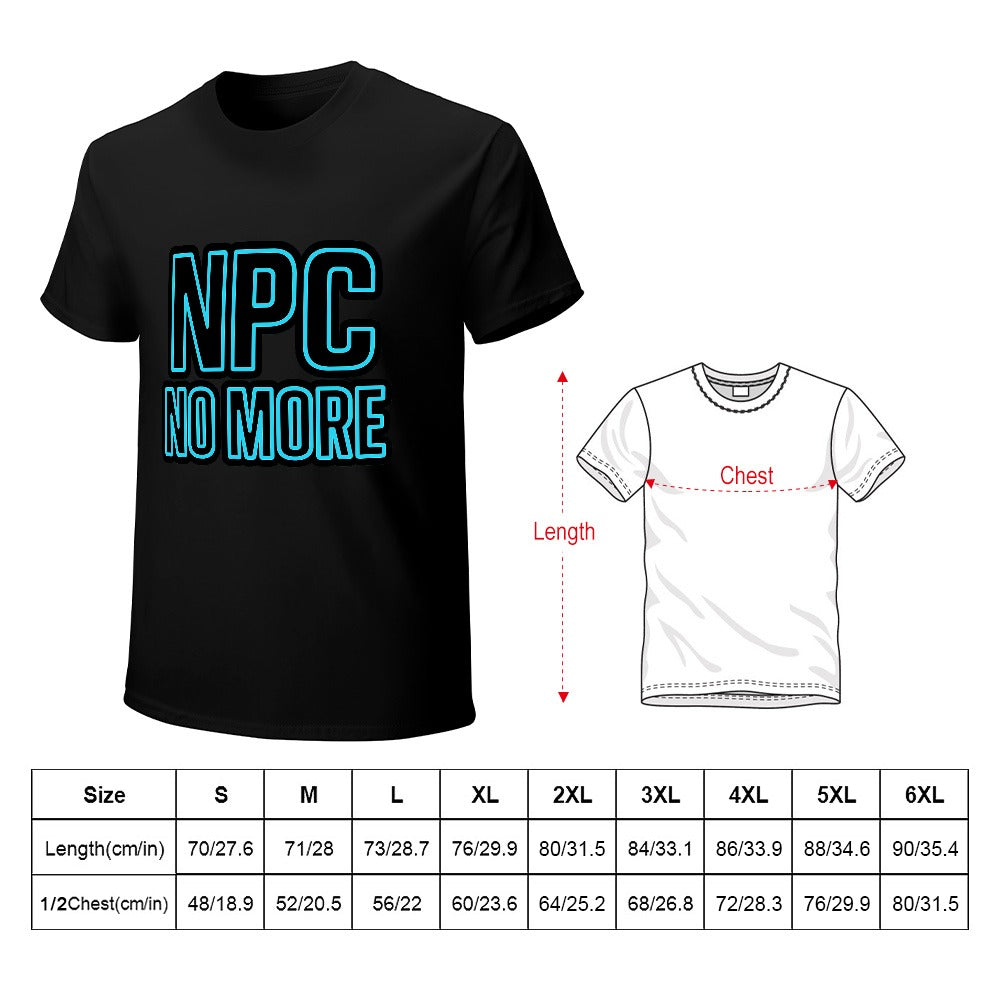 men's t-shirt 100% cotton npc no more graphic tee, comfortable fit, stylish casual wear for gym, home, or outings, breathable fabric, easy care, perfect gift for men