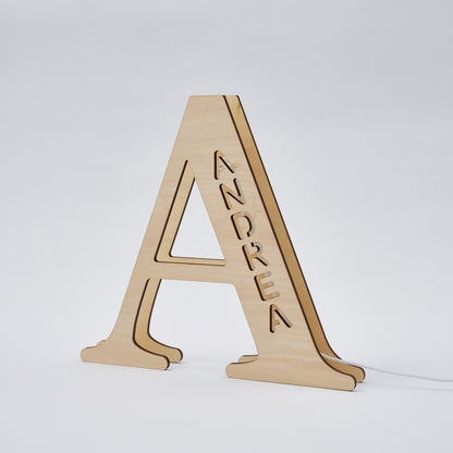 Personalized Name Wooden Letter Night Light 28CM for Kids Home Decor with USB and Adhesive Backing, Warm LED Glow, Unique Wall Art A-Z Letters
