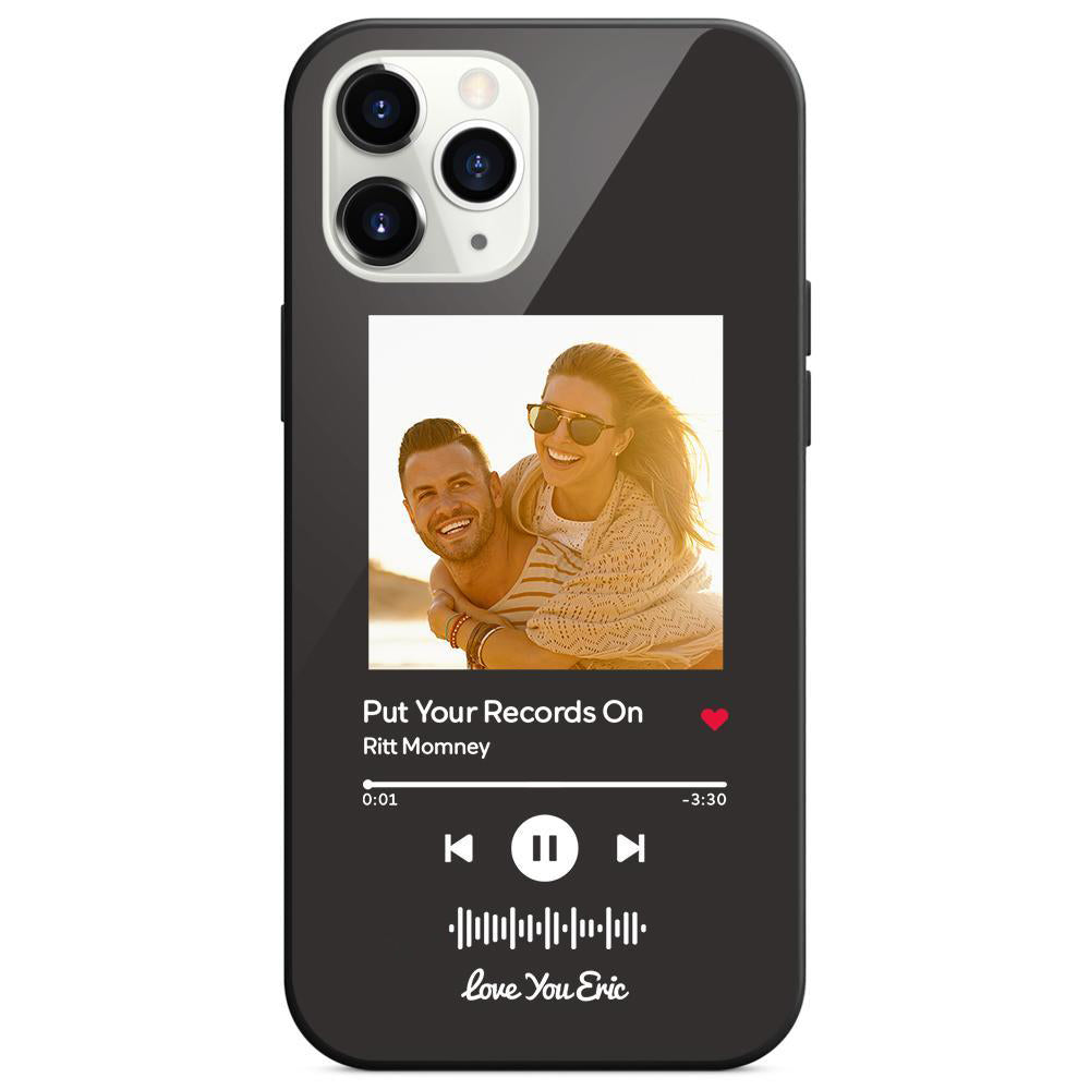 custom scannable music code glass iphone cases with picture for iphone series, slim lightweight design, anti-drop protection, easy clean, wireless charging compatible