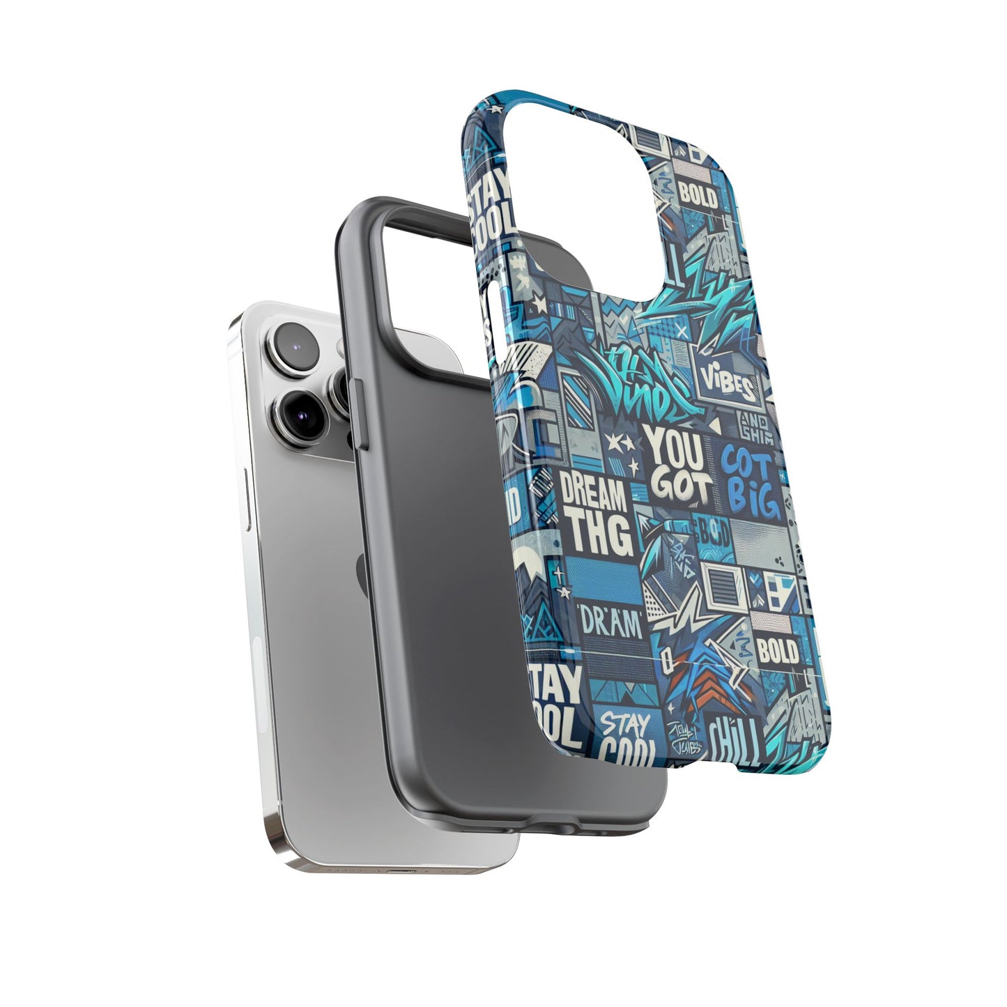 vibrant 3d wrap protective phone case in blue with playful graphic design for stylish protection – compatible with iphone 13, 14, 15 & 16 – all models including pro, pro max & plus