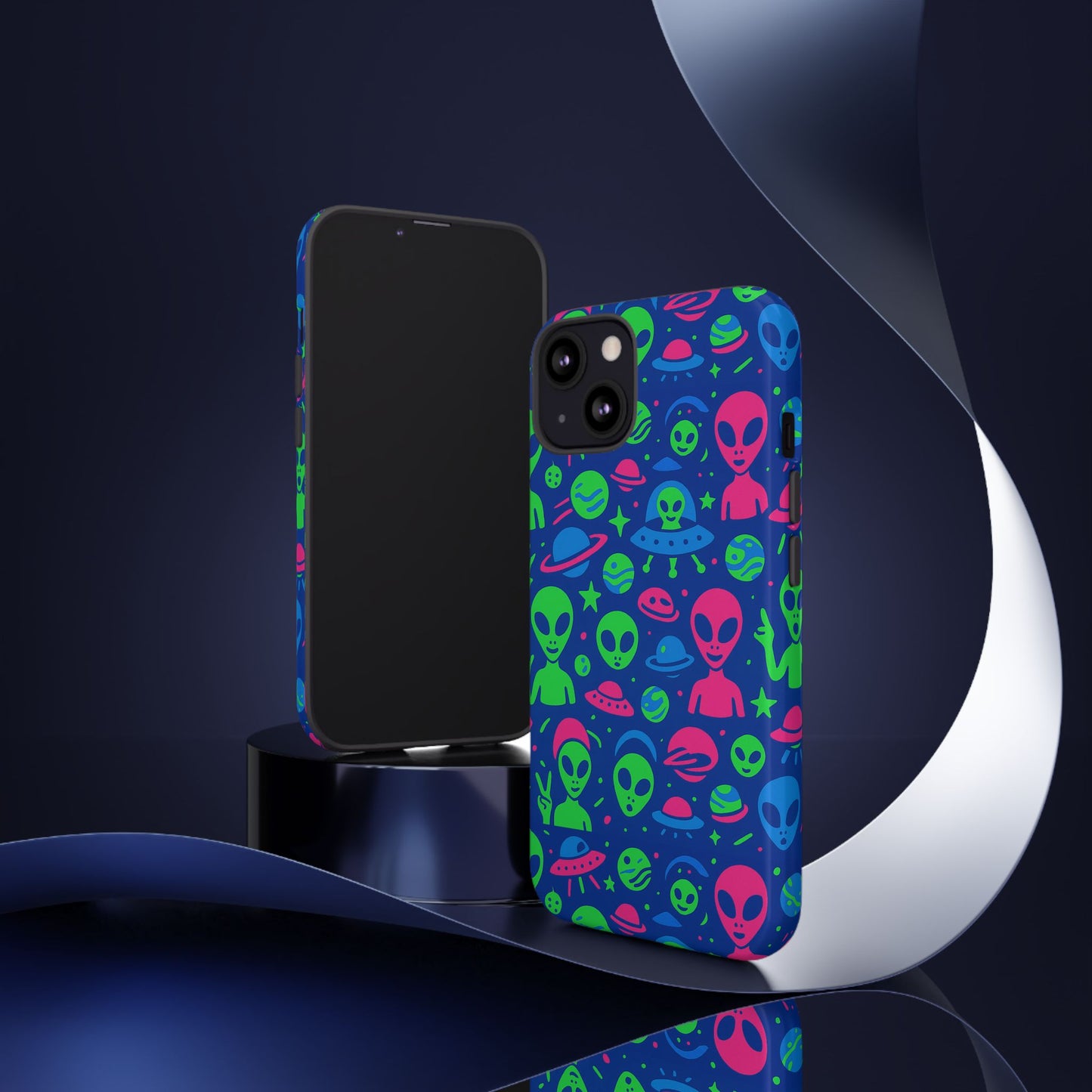 vibrant multicolour alien 3d wrap phone case in retro anime style for stylish protection compatible with iphone 13, 14, 15 & 16 – all models including pro, pro max & plus