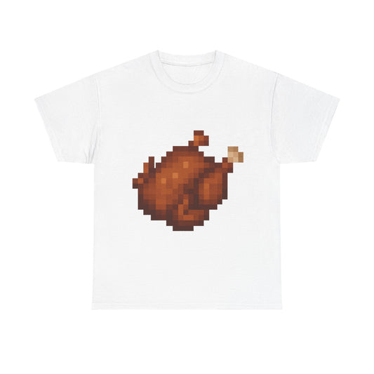 Funny Pixel Turkey Unisex Heavy Cotton Tee for Gamers - Perfect Thanksgiving Shirt, Casual Wear, Comfortable Cotton Tee, Fun Gamer Apparel, Holiday Graphic Tee