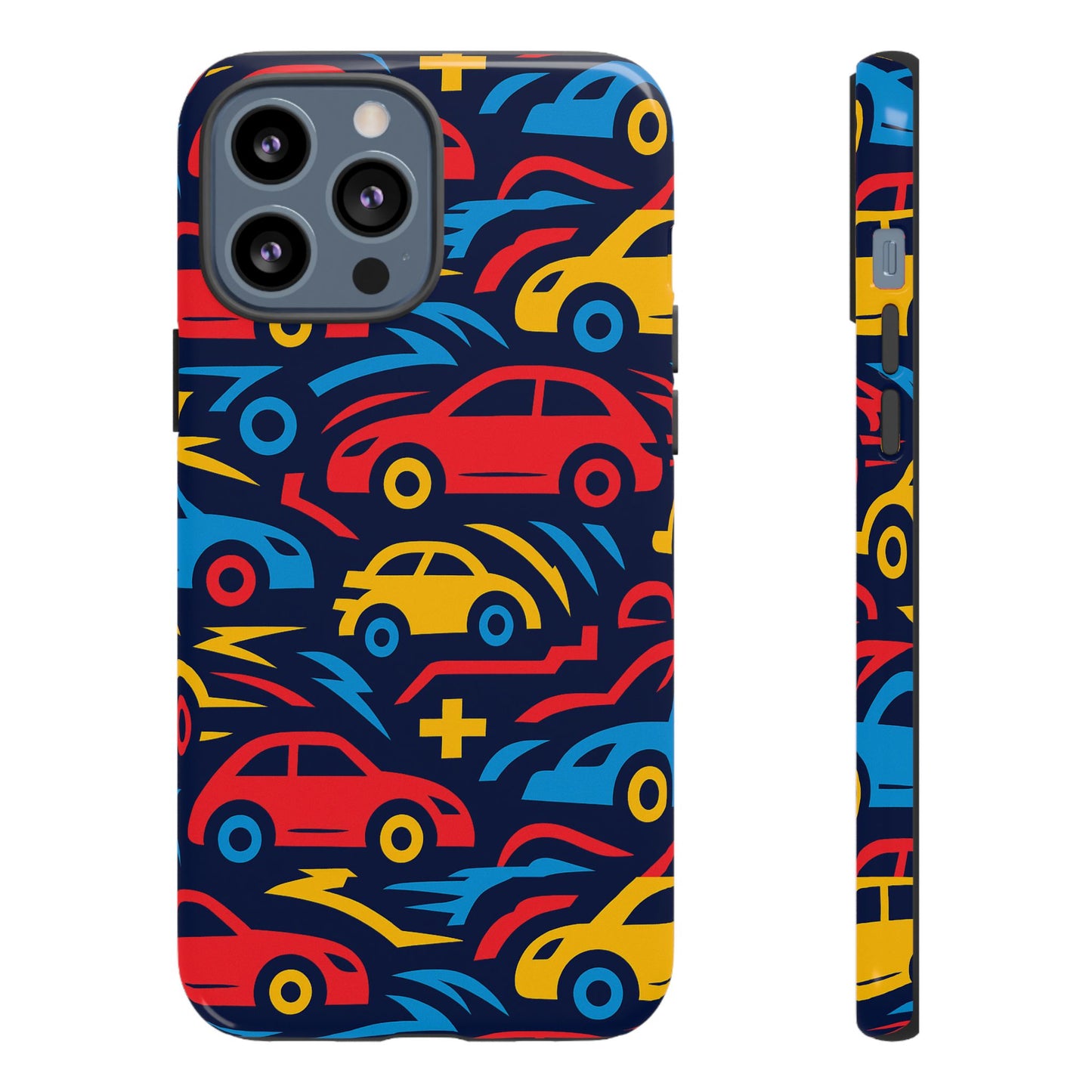multicolour retro 3d wrap protective phone case with vibrant car design for stylish protection compatible with iphone 13, 14, 15 & 16 – all models including pro, pro max & plus