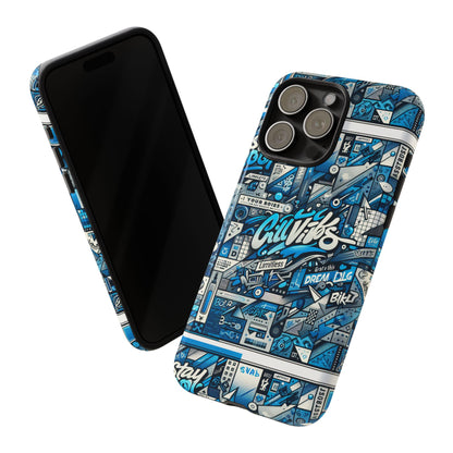 Vibrant 3D Wrap Protective Phone Case in Retro Blue Aesthetic for Stylish Protection Compatible with iPhone 13, 14, 15 & 16 – All Models Including Pro, Pro Max & Plus