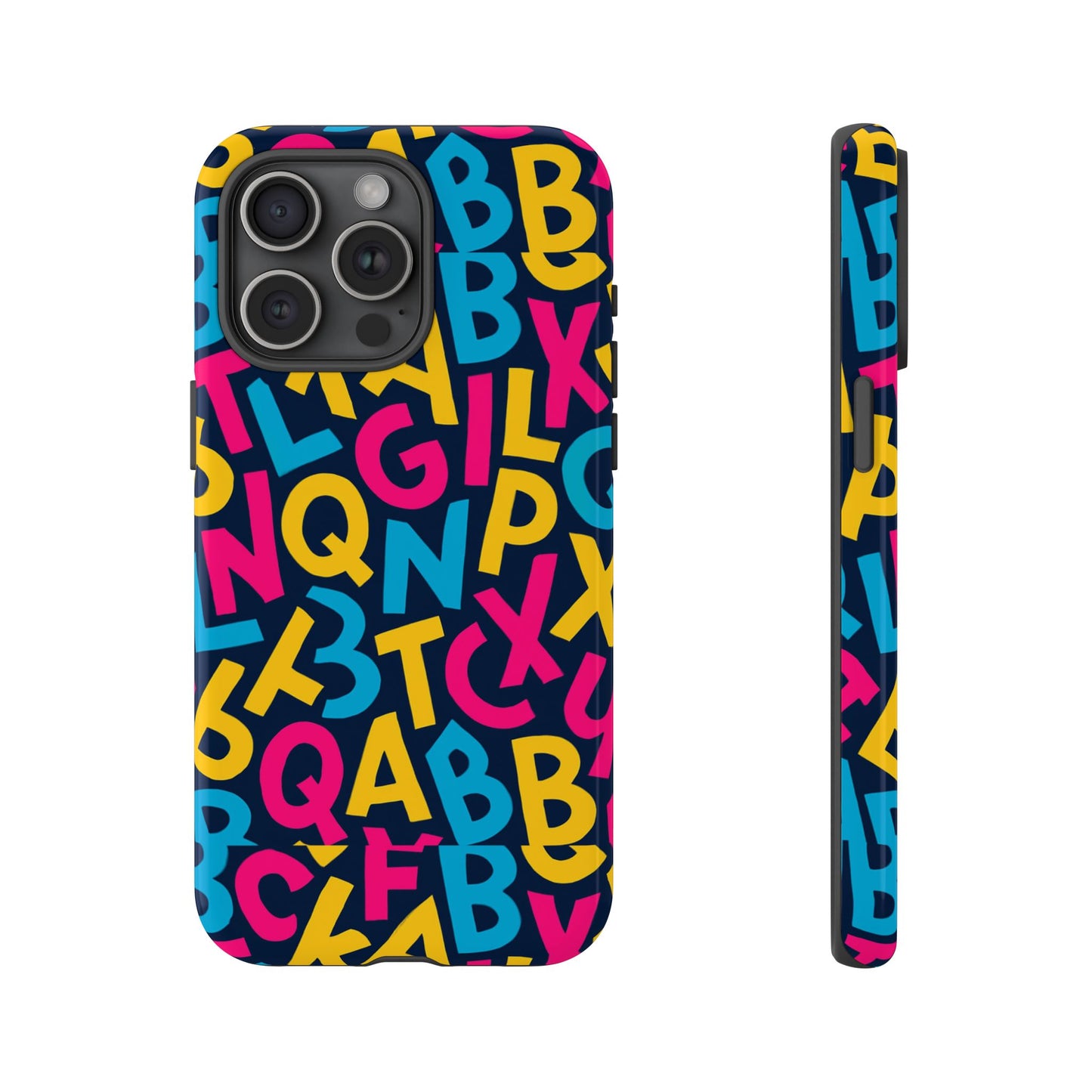 multicolour 3d wrap phone case with playful alphabet design – stylish protection for smartphones compatible with iphone 13, 14, 15 & 16 – all models including pro, pro max & plus