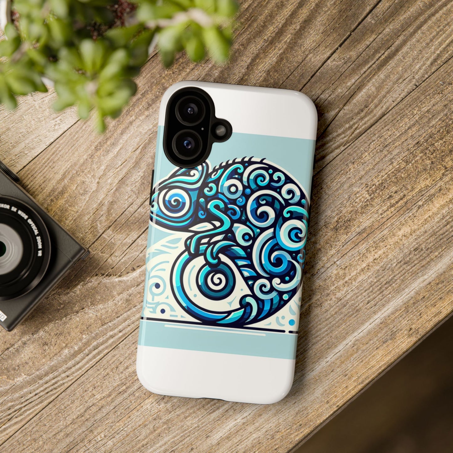 vibrant 3d wrap protective phone case with playful chameleon design in blue – unique accessory for self-expression compatible with iphone 13, 14, 15 & 16 – all models including pro, pro max & plus