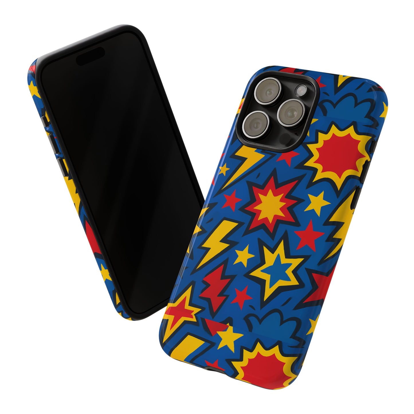 vibrant 3d superhero design protective phone case for fun retro style and unique expression compatible with iphone 13, 14, 15 & 16 – all models including pro, pro max & plus