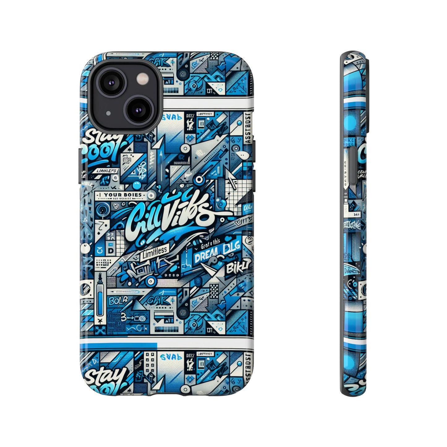 vibrant 3d wrap protective phone case in retro blue aesthetic for stylish protection compatible with iphone 13, 14, 15 & 16 – all models including pro, pro max & plus
