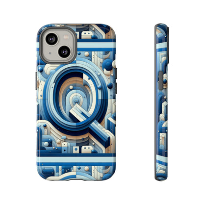 Blue Alphabet Q Phone Case for Android and iPhone Durable Shockproof Protective Cover with 3D Wrap Design