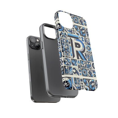 Blue Alphabet R Phone Case with 3D Wrap and Shock Absorption for Kids and Teenagers