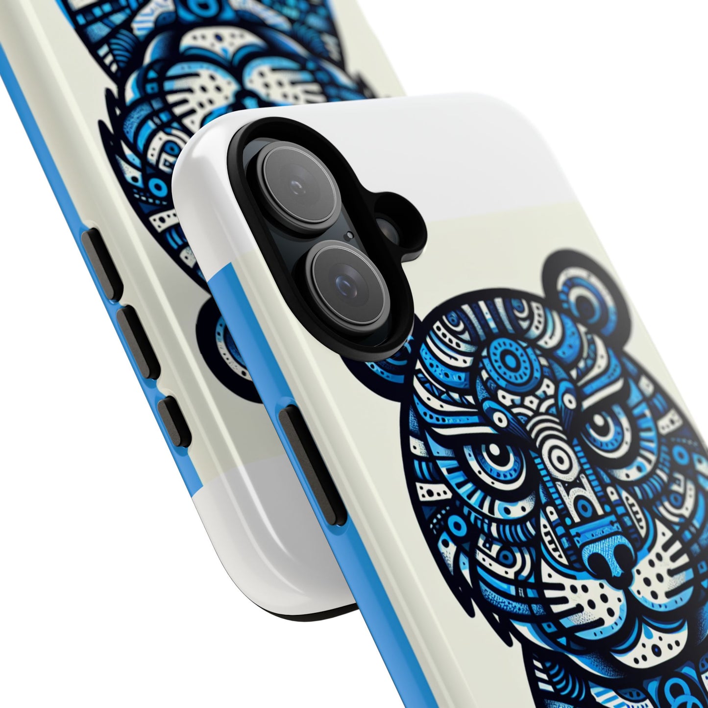 vibrant blue geometric tiger design phone case – stylish protection accessory for self-expression compatible with iphone 13, 14, 15 & 16 – all models including pro, pro max & plus
