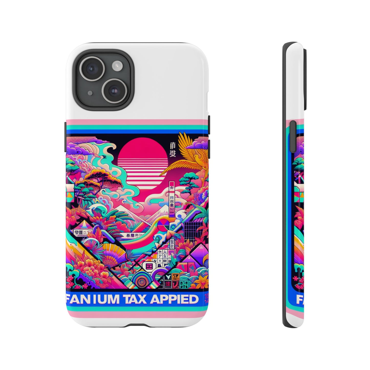fanum tax applied protective phone case, 3d wrap design, durable silicone liner, uv protected, shock absorbing, fun anime and comic style, ideal gift for tech enthusiasts