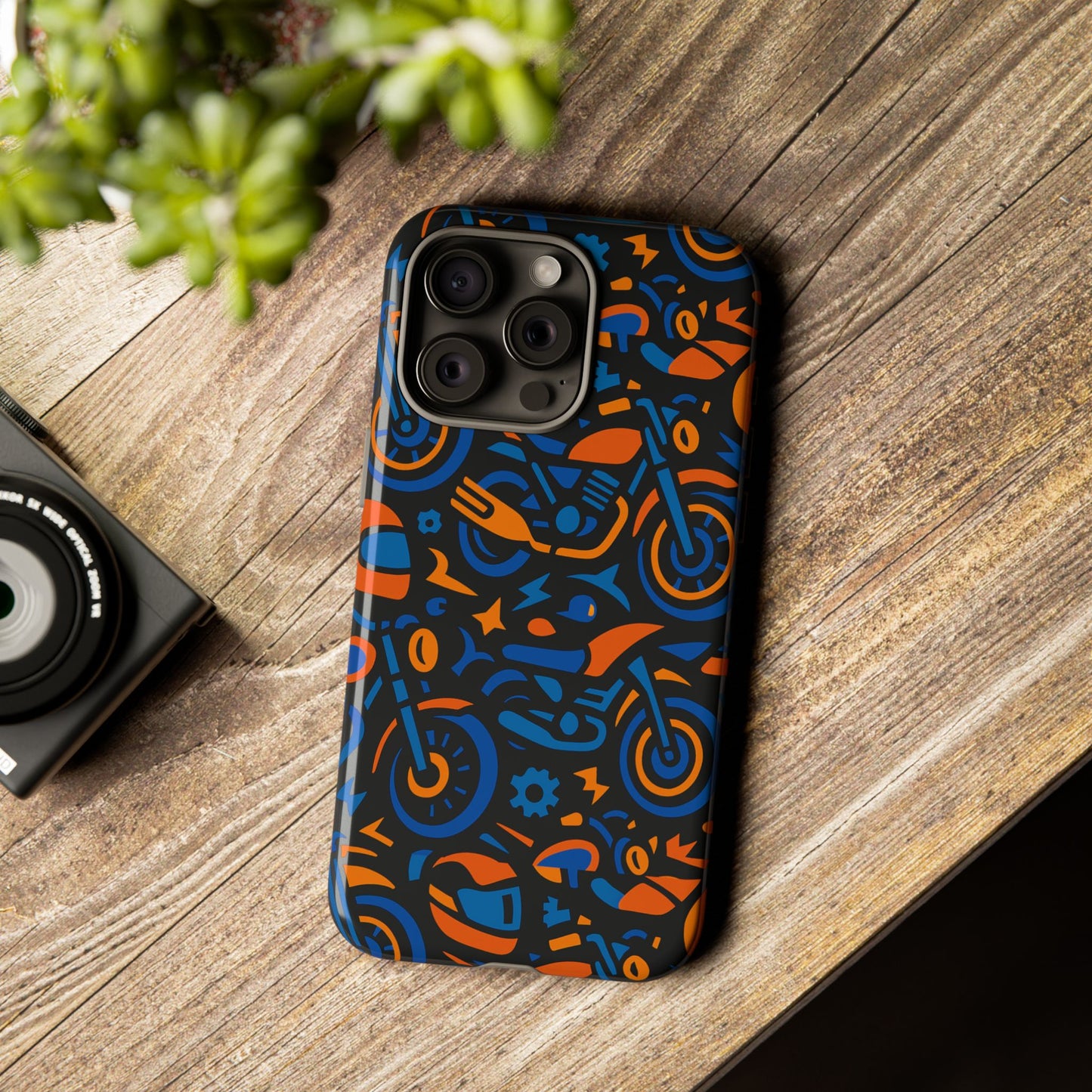 vibrant motorcycle phone case in multicolour design for stylish protection compatible with iphone 13, 14, 15 & 16 – all models including pro, pro max & plus