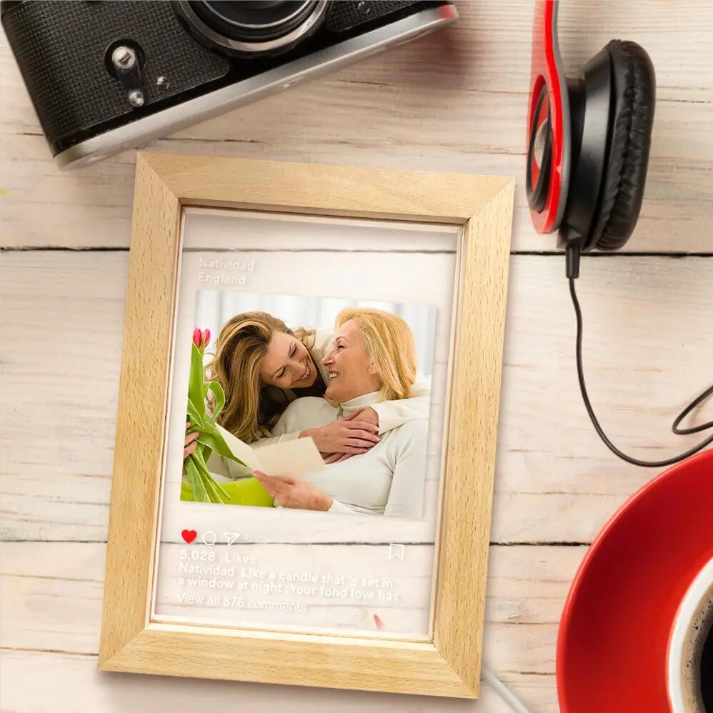 personalized instagram led night lamp picture frame night light for home decor and gifts, acrylic and wood design with warm led lighting