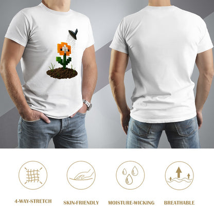 Men's T-Shirt 100% Cotton Flower Pixelated Graphic Tee, Casual Wear for Trendsetters, Soft and Comfortable, Ideal for Everyday Outings, Gym, and Relaxing, Unique Design