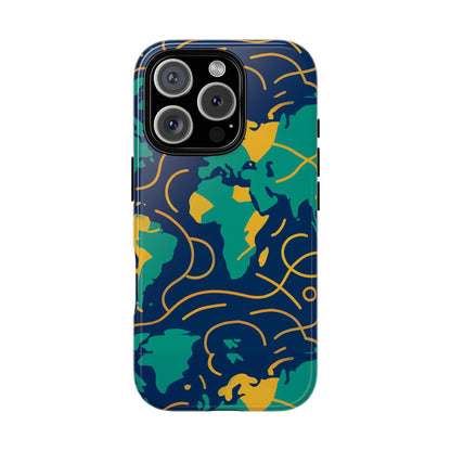 Multicolour Geometric Map 3D Wrap Protective Phone Case for Men and Women, Stylish Shockproof Accessory, Compatible with iPhone 13, 14, 15 & 16 – all models including Pro, Pro Max & Plus