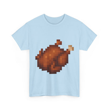 Funny Pixel Turkey Unisex Heavy Cotton Tee for Gamers - Perfect Thanksgiving Shirt, Casual Wear, Comfortable Cotton Tee, Fun Gamer Apparel, Holiday Graphic Tee