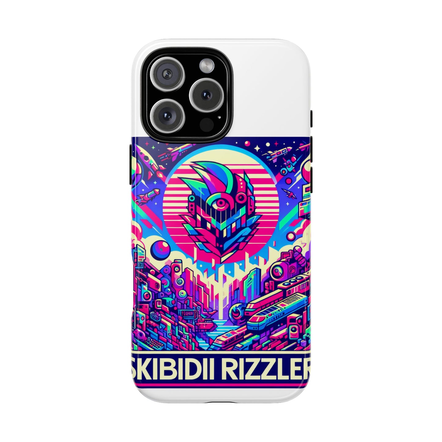 skibidi rizzler protective phone case with 3d wrap design, shock absorbing tpu silicone, uv protected, ideal gift for anime and comic culture fans