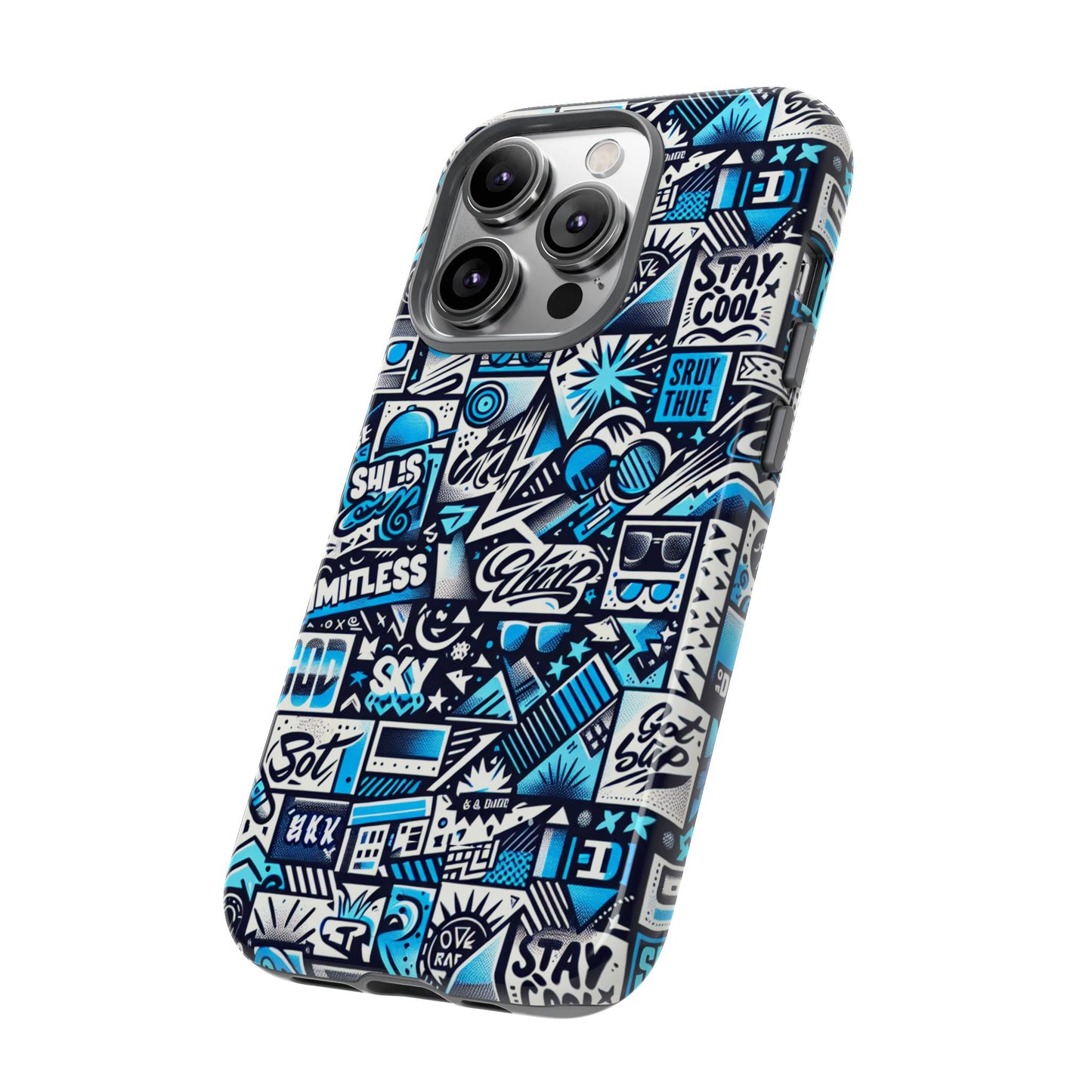 vibrant 3d wrap stylish protective phone case in playful blue and black design for trendsetters compatible with iphone 13, 14, 15 & 16 – all models including pro, pro max & plus