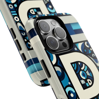 Blue Alphabet Letter D Phone Case with 3D Wrap and Shock Protection for Kids and Teens