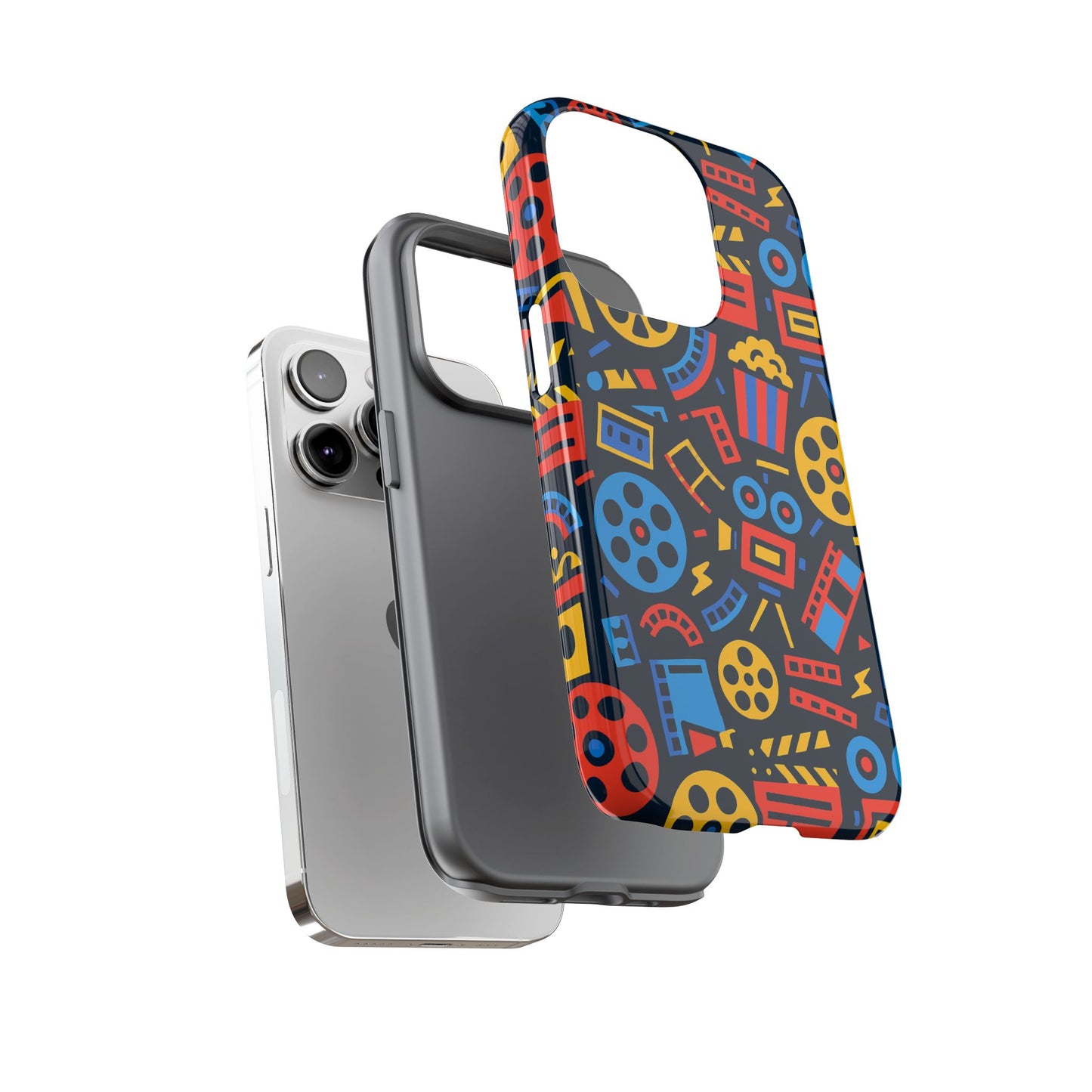 vibrant 3d film reel protective phone case for unique style and robust protection compatible with iphone 13, 14, 15 & 16 – all models including pro, pro max & plus