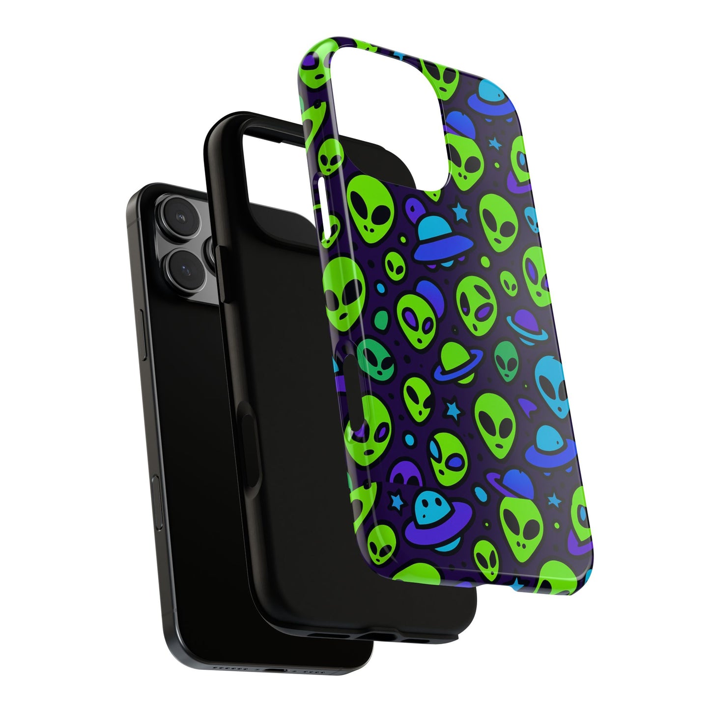 vibrant alien 3d wrap protective phone case in multicolour design for fun smartphone accessories compatible with iphone 13, 14, 15 & 16 – all models including pro, pro max & plus