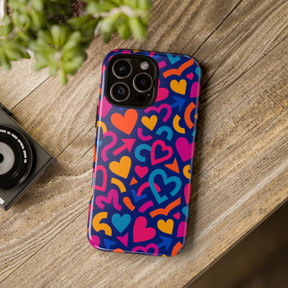 Vibrant Multicolour Heart Pattern Protective Phone Case with 3D Wrap Design for Stylish Smartphone Accessories Compatible with iPhone 13, 14, 15 & 16 – all models including Pro, Pro Max & Plus
