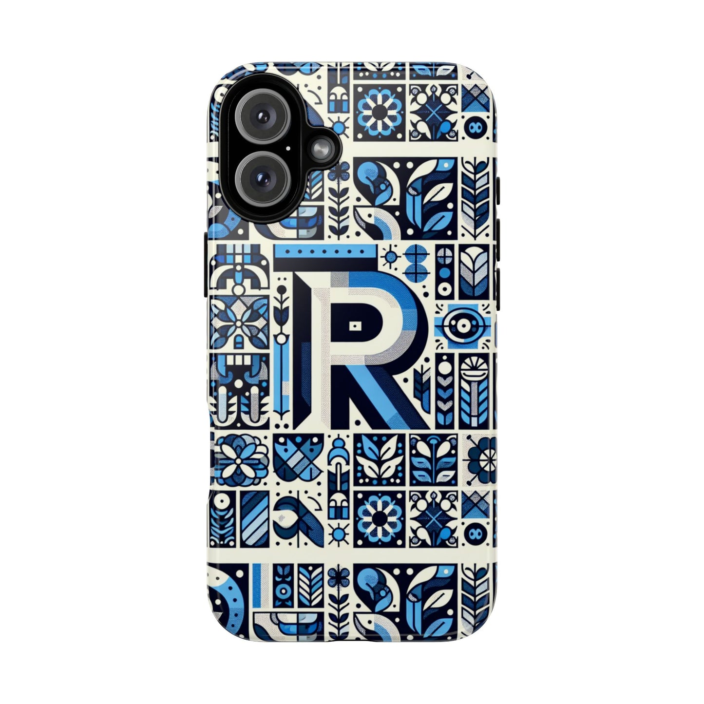 blue alphabet r phone case with 3d wrap and shock absorption for kids and teenagers