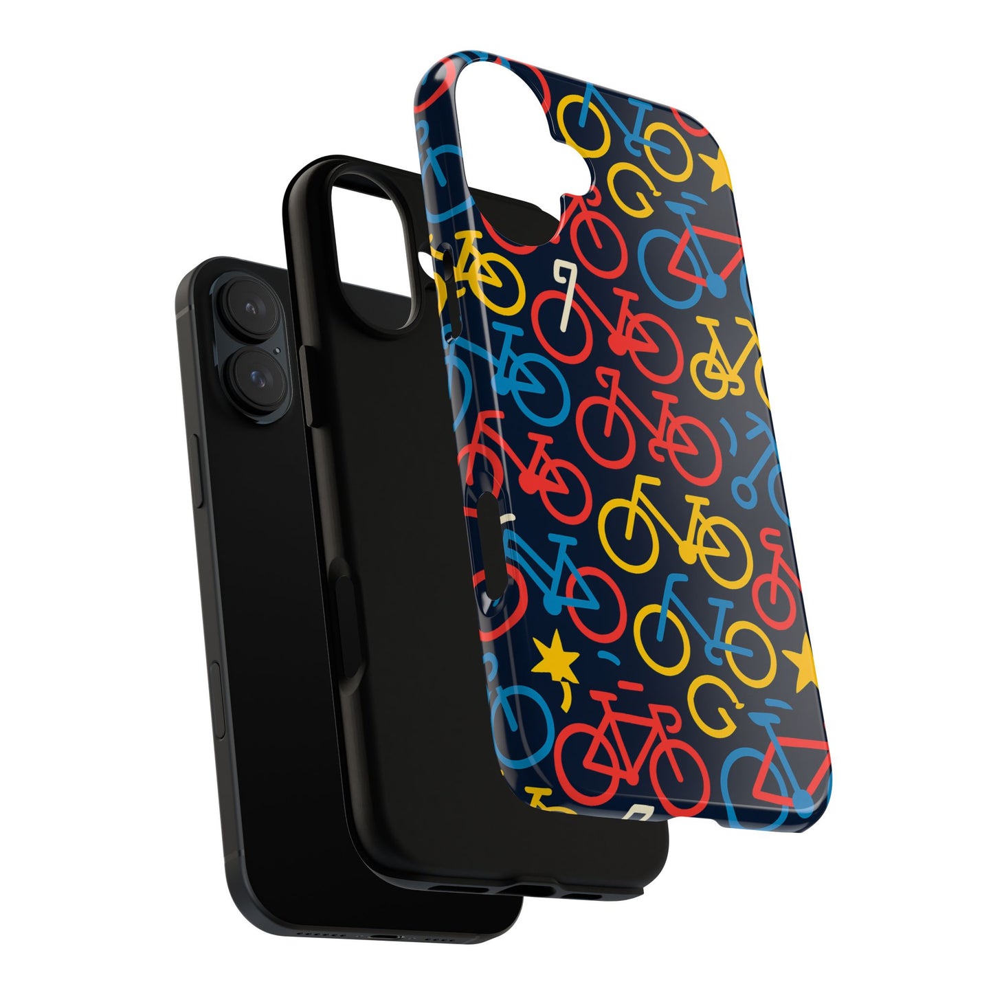 multicolor bicycle pattern protective phone case – vibrant 3d design for stylish protection – compatible with iphone 13, 14, 15 & 16 – all models including pro, pro max & plus