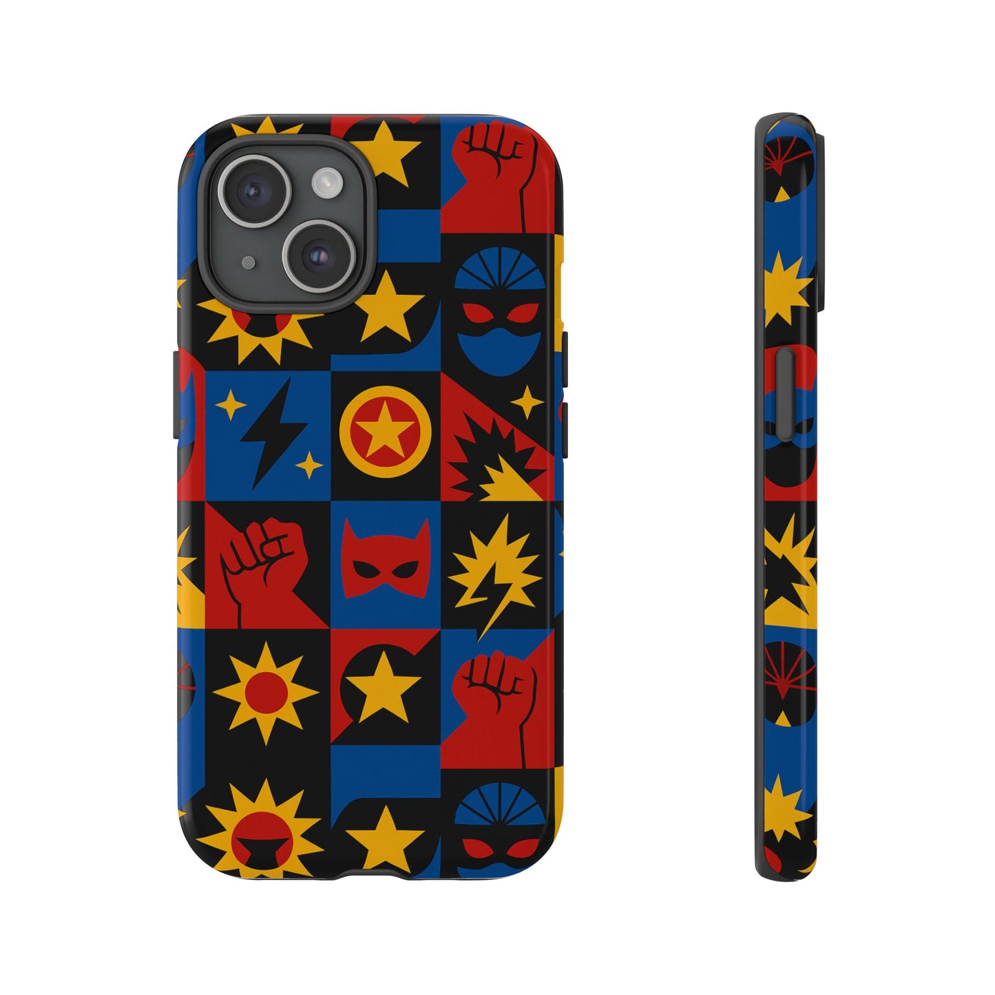vibrant superhero phone case with retro 3d design for stylish protection compatible with iphone 13, 14, 15 & 16 – all models including pro, pro max & plus