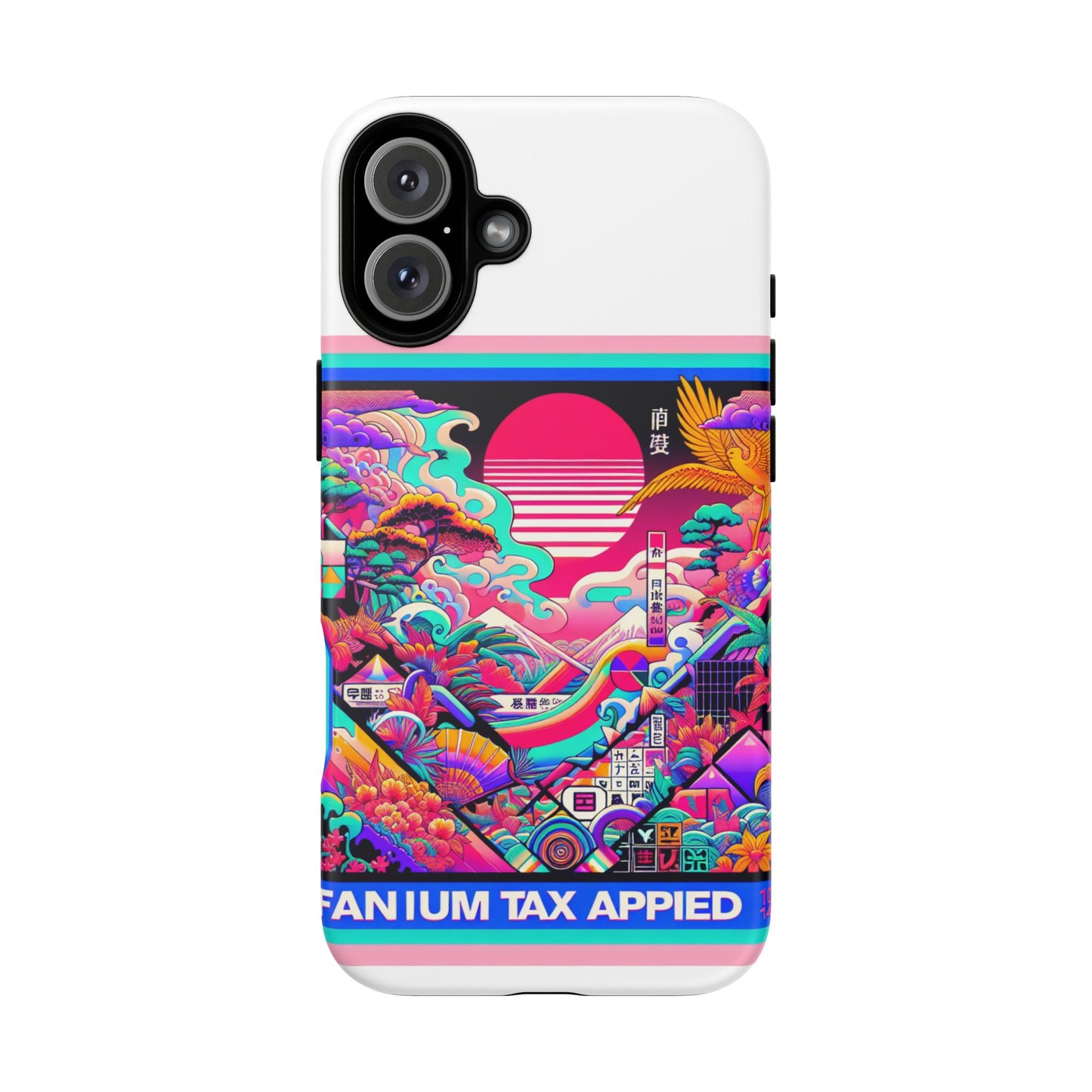 fanum tax applied protective phone case, 3d wrap design, durable silicone liner, uv protected, shock absorbing, fun anime and comic style, ideal gift for tech enthusiasts